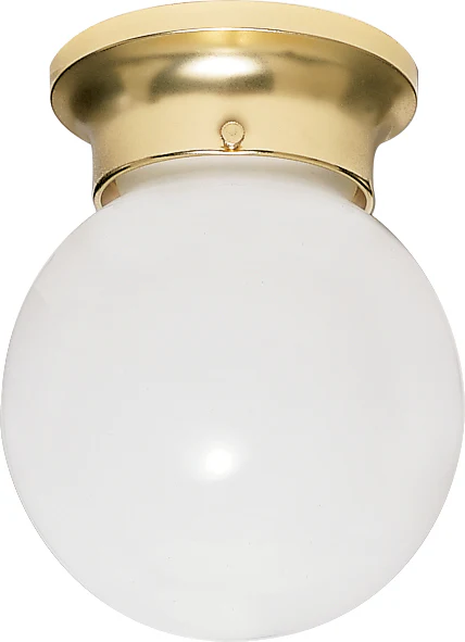 Nuvo 1-Light 8" Flush Mount Ceiling Light w/ White Glass Ball in Polished Brass