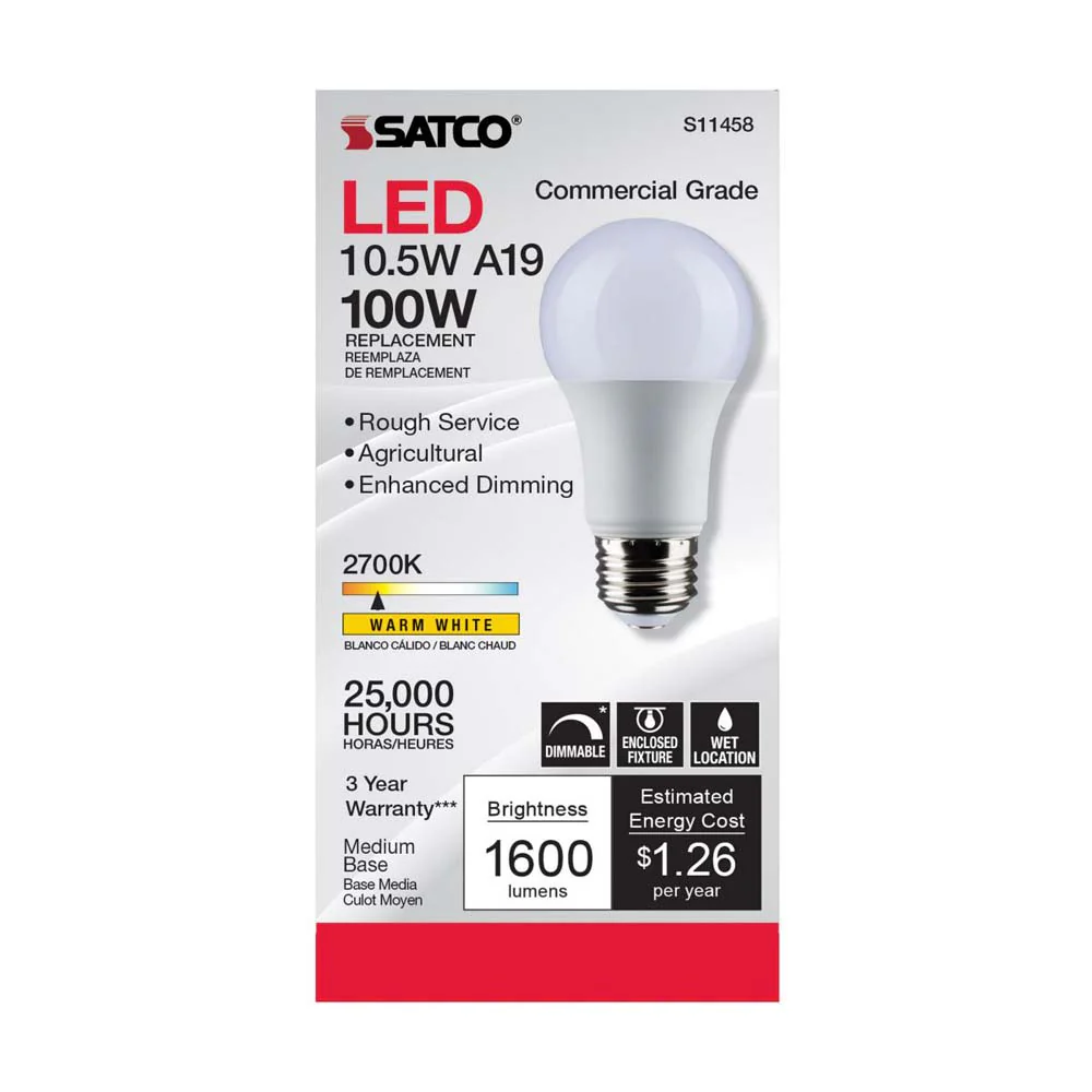 10.5W A19 LED Dimmable Agriculture Bulb 2700K 120v - 100w equiv - Image 4