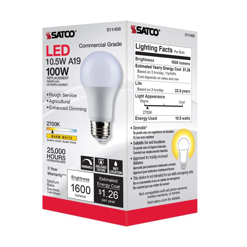 10.5W A19 LED Dimmable Agriculture Bulb 2700K 120v - 100w equiv - Image 8