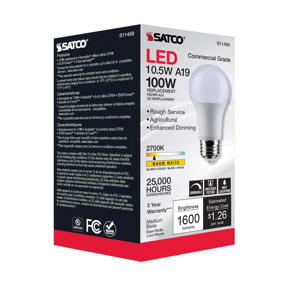 10.5W A19 LED Dimmable Agriculture Bulb 2700K 120v - 100w equiv - Image 9