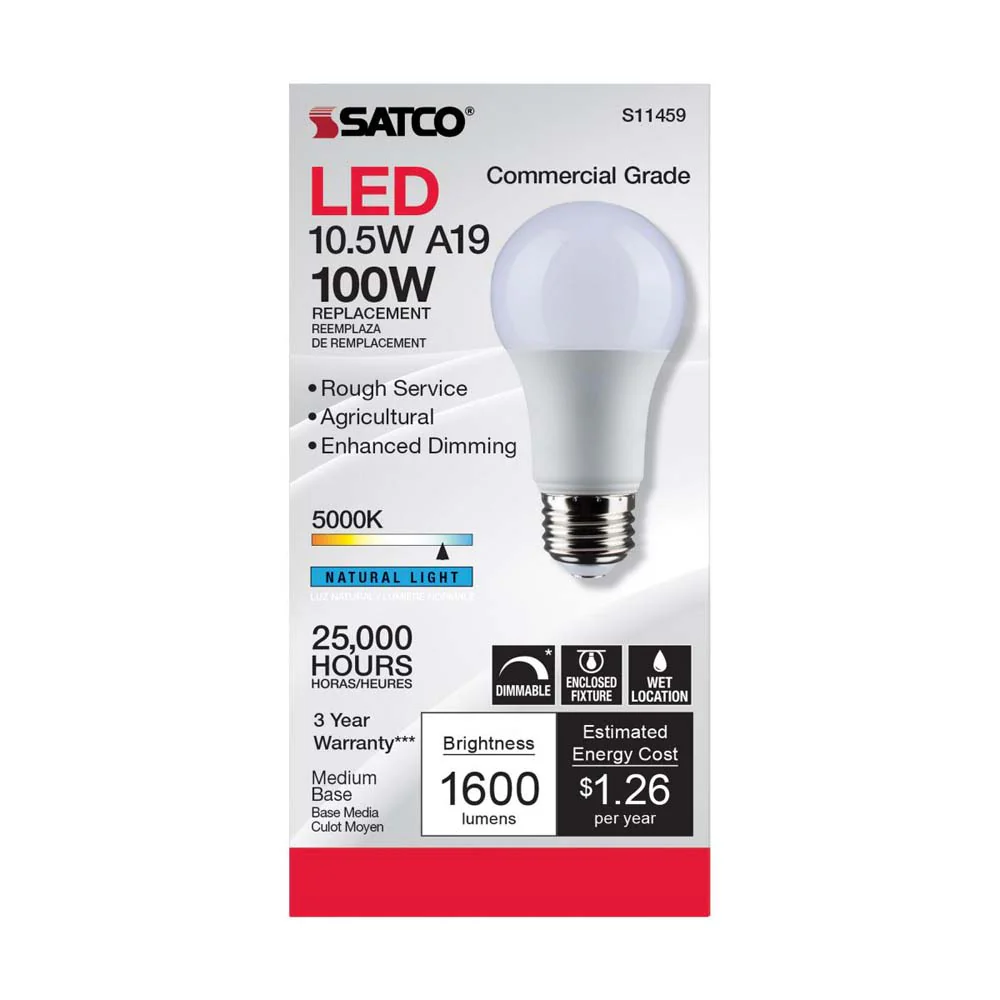 10.5W A19 LED Dimmable Agriculture Bulb 5000K 120v - 100w equiv - Image 4