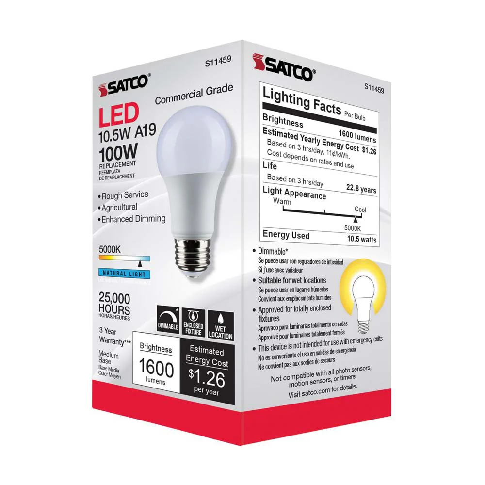10.5W A19 LED Dimmable Agriculture Bulb 5000K 120v - 100w equiv - Image 8
