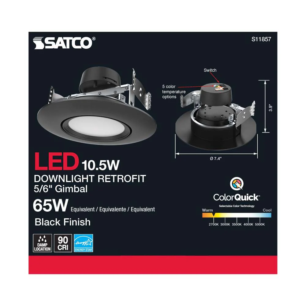 10.5w LED Direct Wire Downlight 120v CCT Tunable Black Finish - Image 4