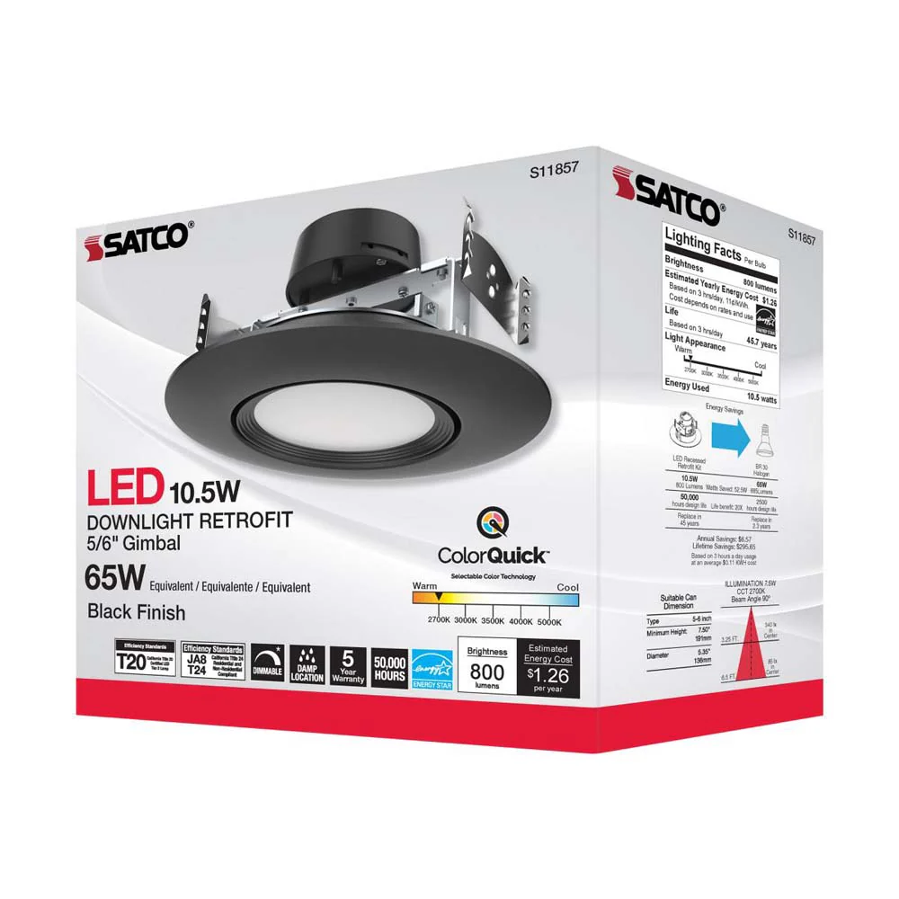 10.5w LED Direct Wire Downlight 120v CCT Tunable Black Finish - Image 7