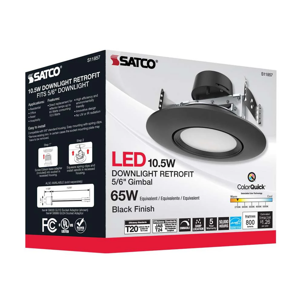 10.5w LED Direct Wire Downlight 120v CCT Tunable Black Finish - Image 8