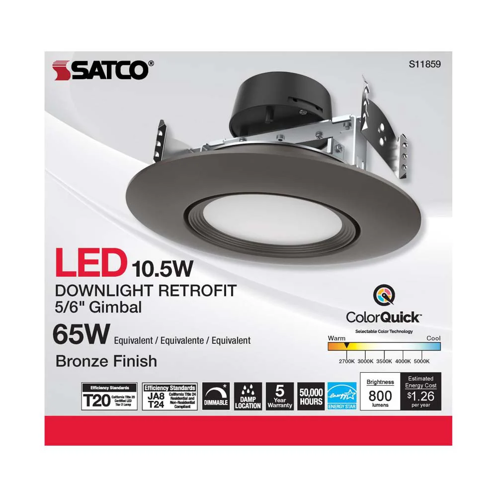 10.5w LED Direct Wire Downlight 120v CCT Tunable Bronze Finish - Image 3