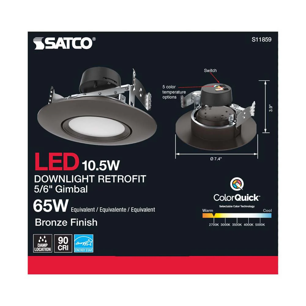 10.5w LED Direct Wire Downlight 120v CCT Tunable Bronze Finish - Image 4