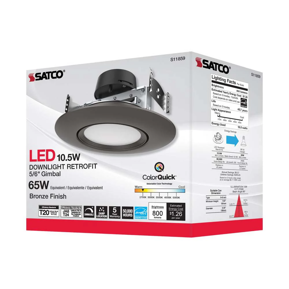 10.5w LED Direct Wire Downlight 120v CCT Tunable Bronze Finish - Image 7