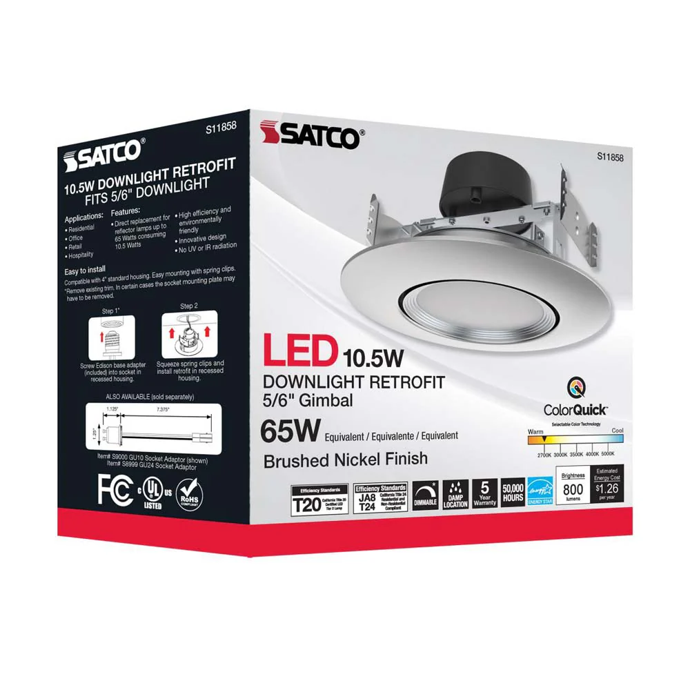 10.5w LED Direct Wire Downlight 120v CCT Tunable Brushed Nickel Finish - Image 8
