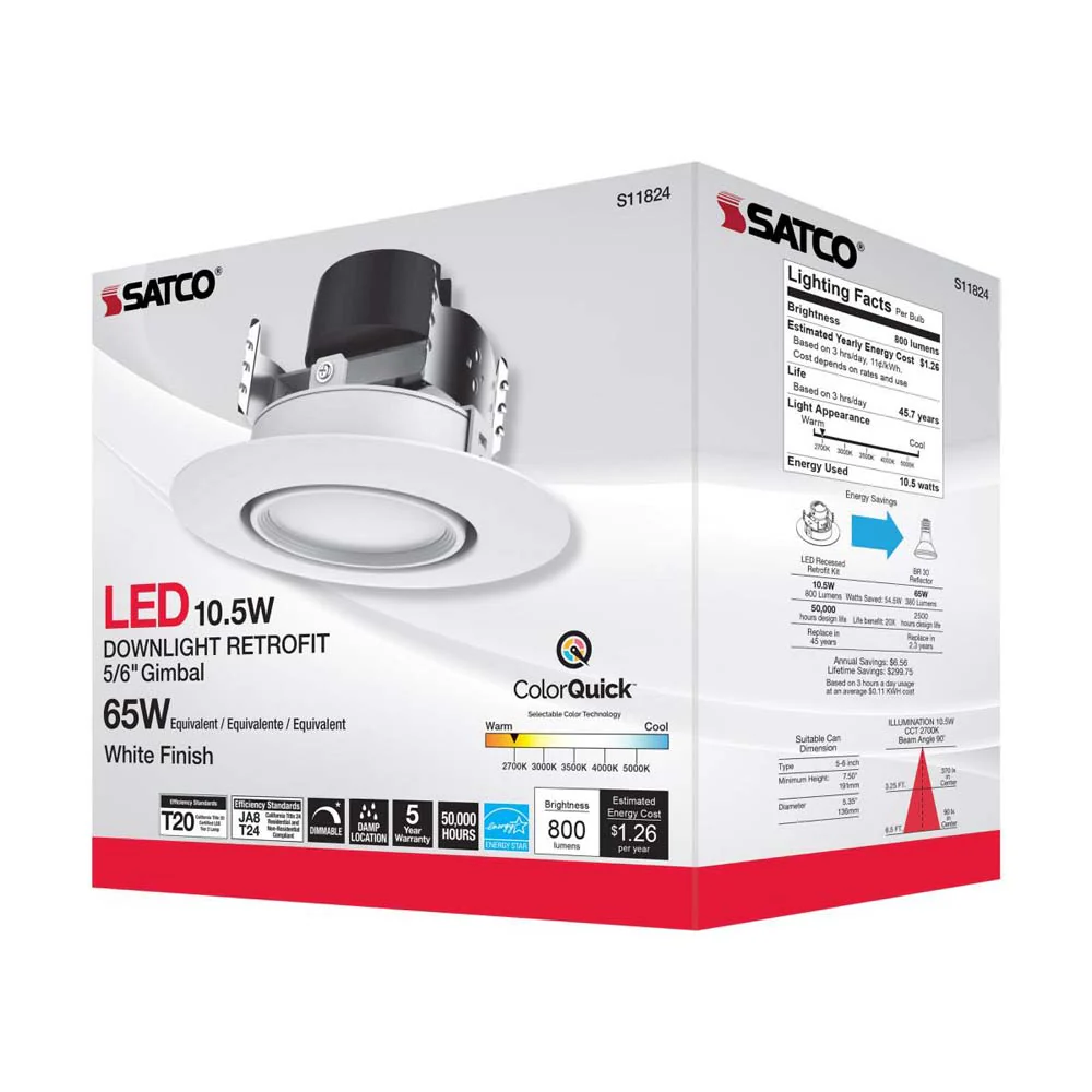 10.5w LED Directional Retrofit Downlight 5-6 in. CCT Tunable 90 deg.  120v - Image 8