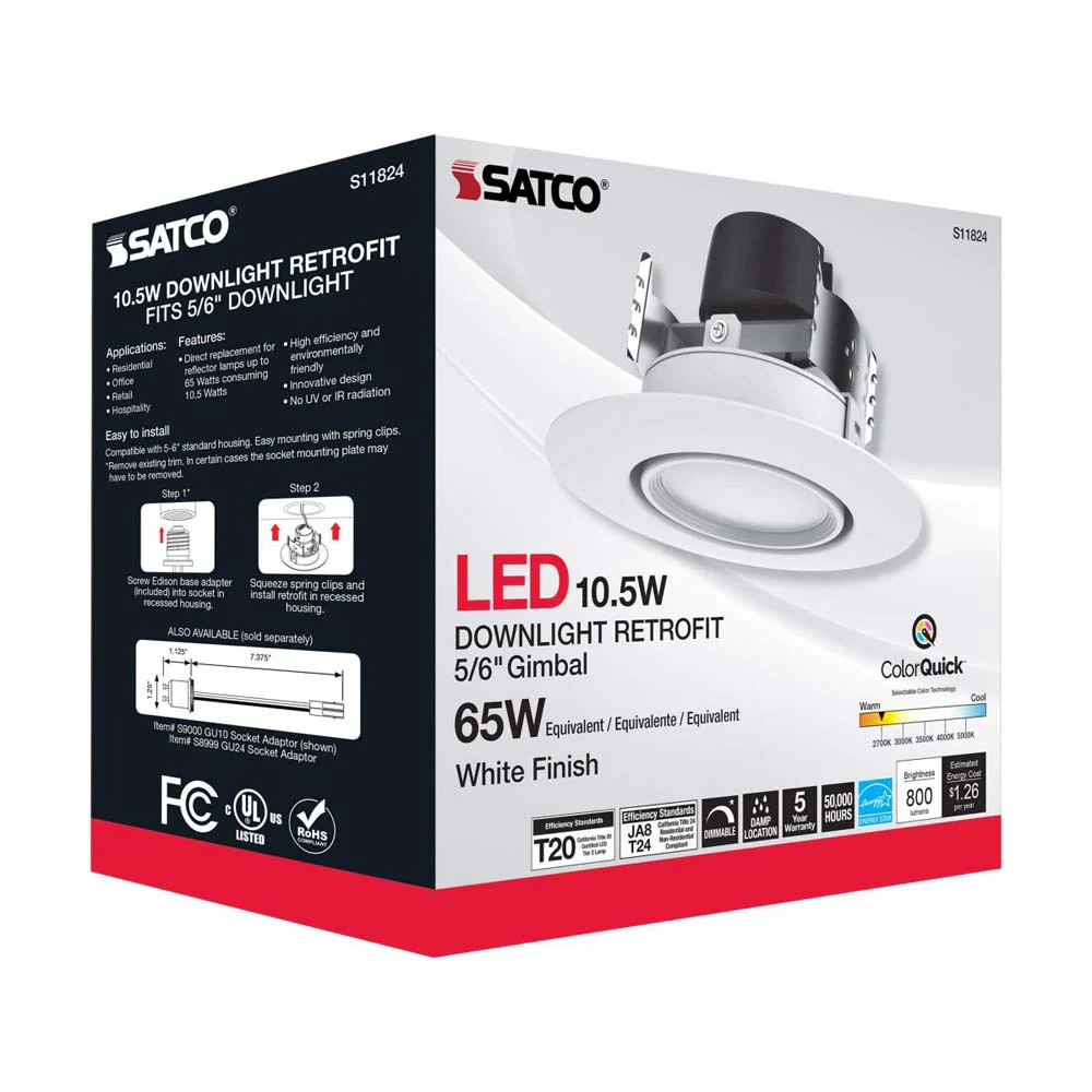 10.5w LED Directional Retrofit Downlight 5-6 in. CCT Tunable 90 deg.  120v - Image 9
