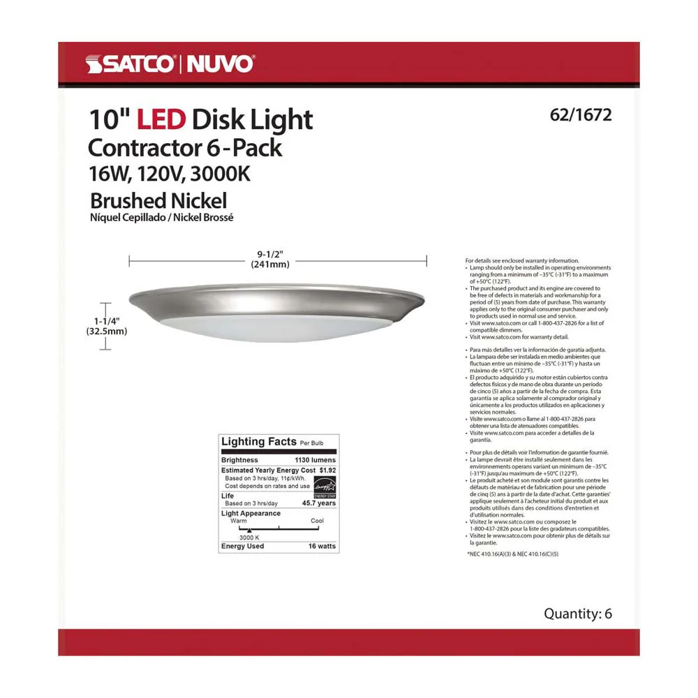 10-in LED Disk-Light 3000K 6 Unit Contractor Pack Brushed Nickel Finish - Image 5