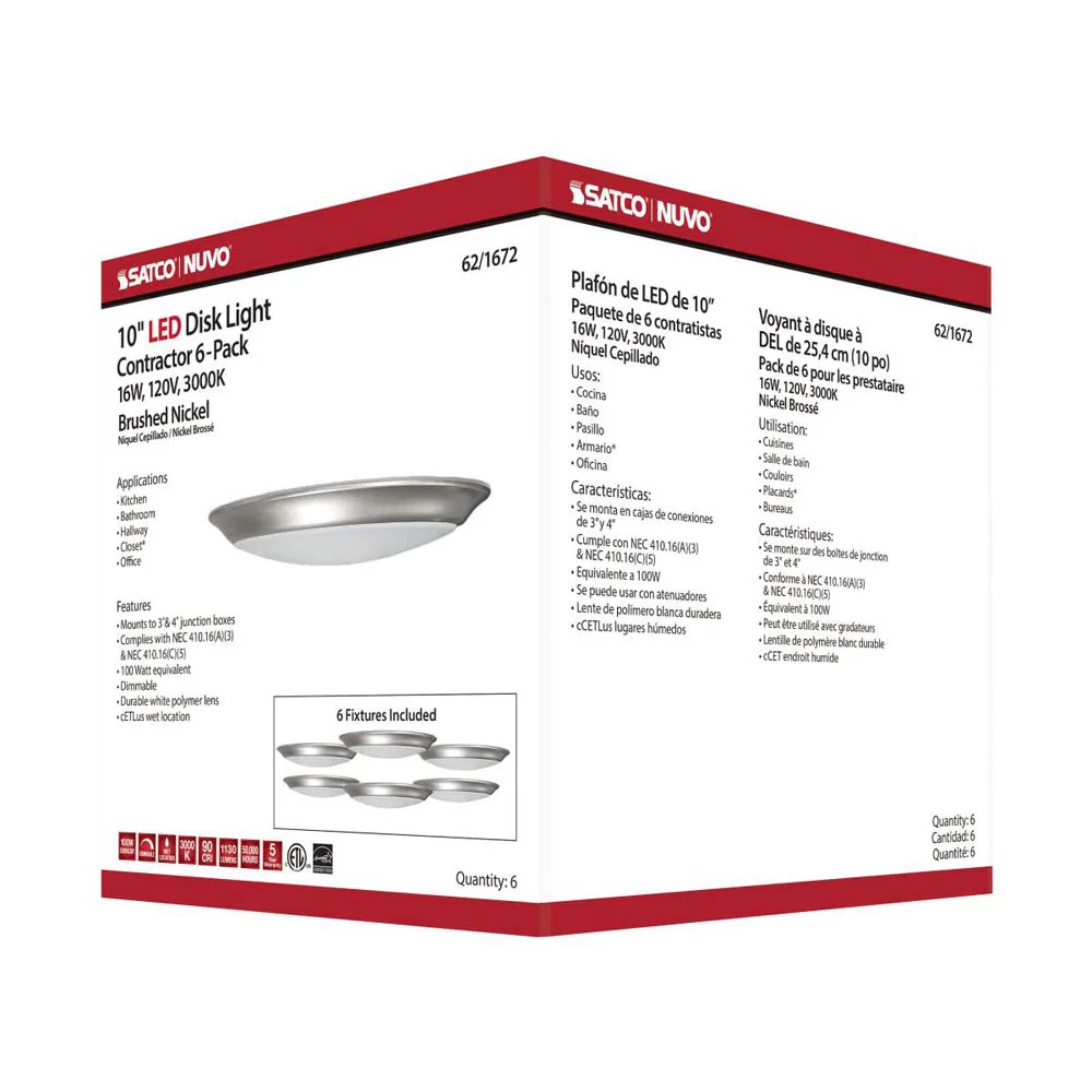 10-in LED Disk-Light 3000K 6 Unit Contractor Pack Brushed Nickel Finish - Image 7