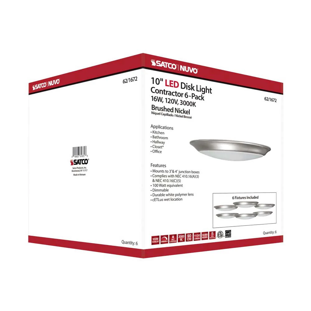 10-in LED Disk-Light 3000K 6 Unit Contractor Pack Brushed Nickel Finish - Image 8