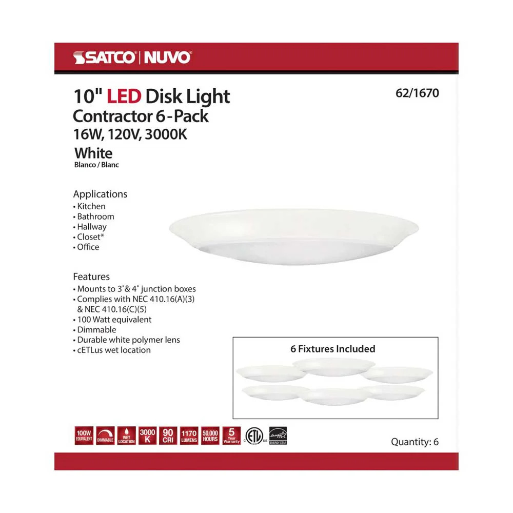 10-in LED Disk-Light 3000K 6 Unit Contractor Pack White Finish - Image 4