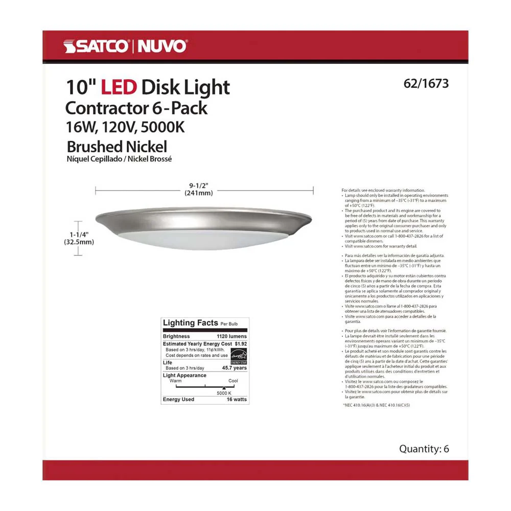 10-in LED Disk-Light 5000K 6 Unit Contractor Pack Brushed Nickel Finish - Image 5