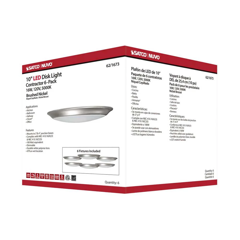 10-in LED Disk-Light 5000K 6 Unit Contractor Pack Brushed Nickel Finish - Image 8