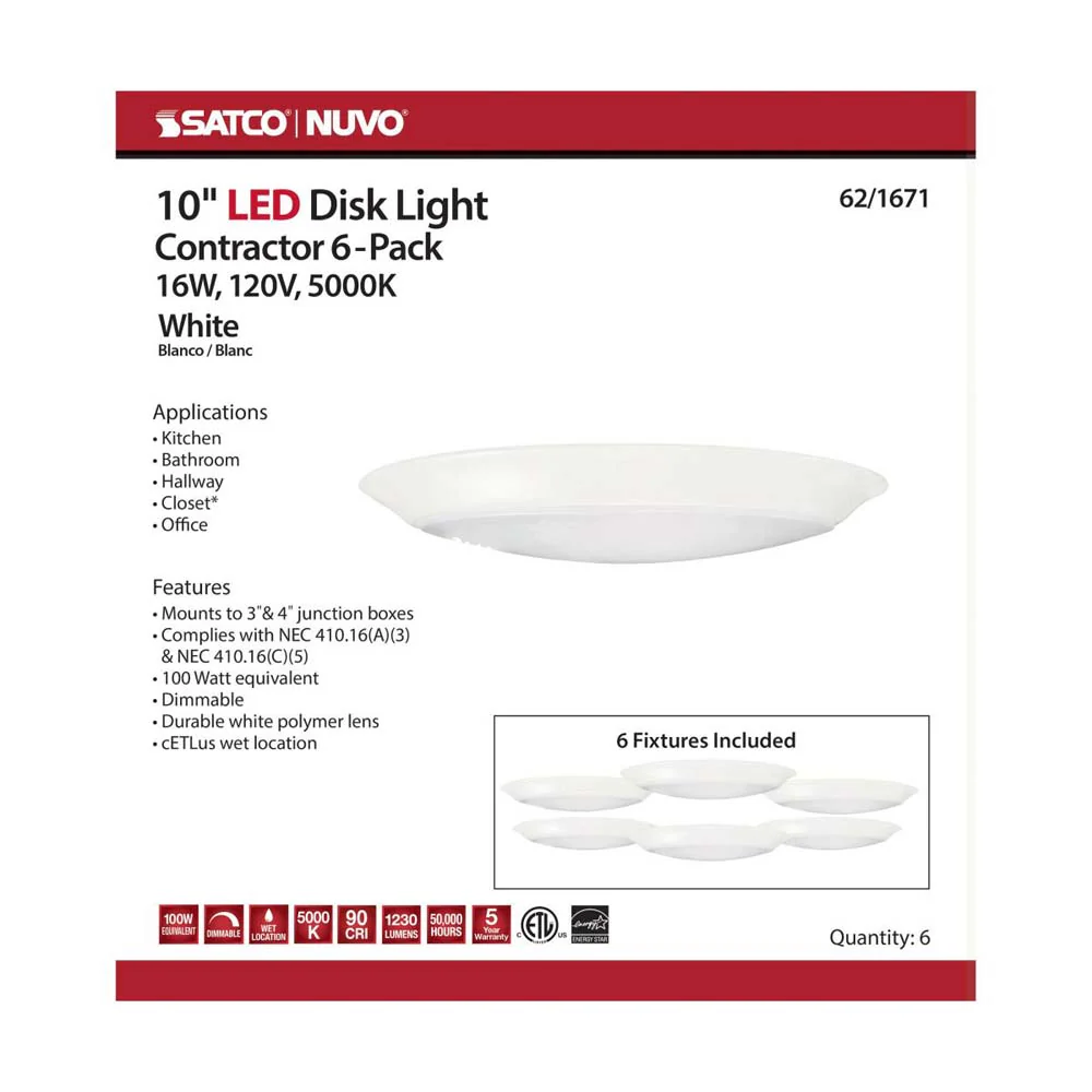 10-in LED Disk-Light 5000K 6 Unit Contractor Pack White Finish - Image 4