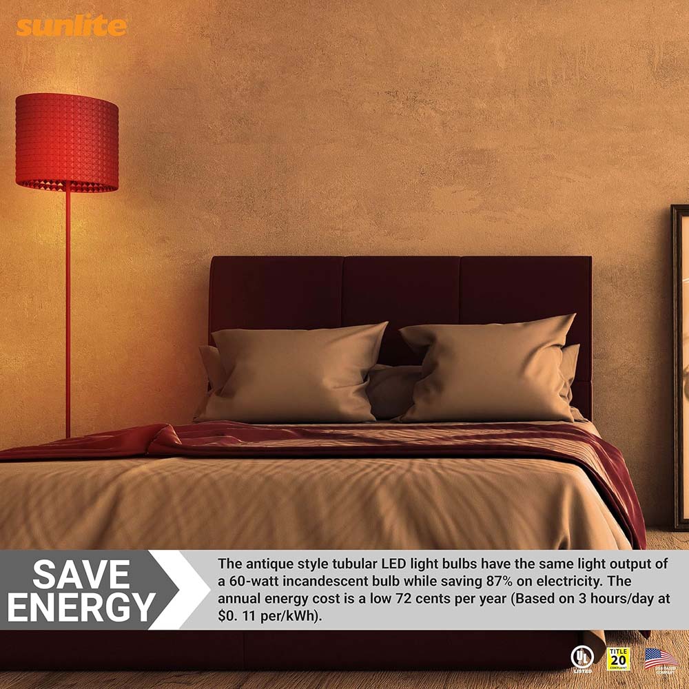 Sunlite 6w 120v LED Amber T10 Tubular E26 Base Dimmable 2200K Bulb - Image 4