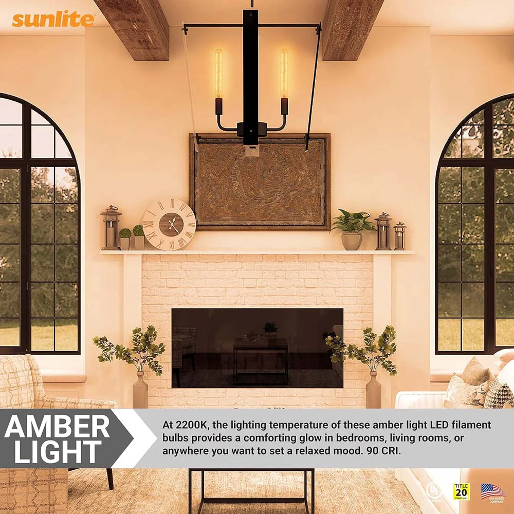 Sunlite 6w 120v LED Amber T10 Tubular E26 Base Dimmable 2200K Bulb - Image 5