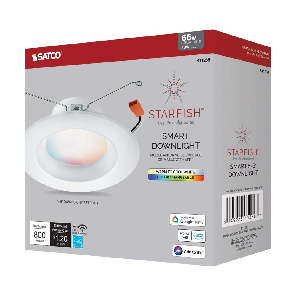 10w 5-6 in. LED Recessed Downlight RGB & Tunable White Starfish IOT 120v - Image 6