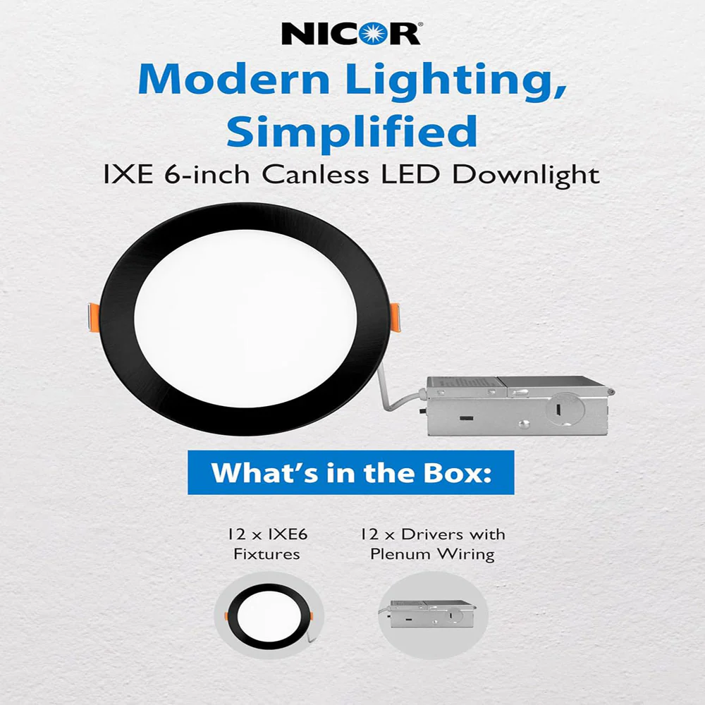 12PK - NICOR 6-in Black LED Canless Recessed Downlight - Image 2