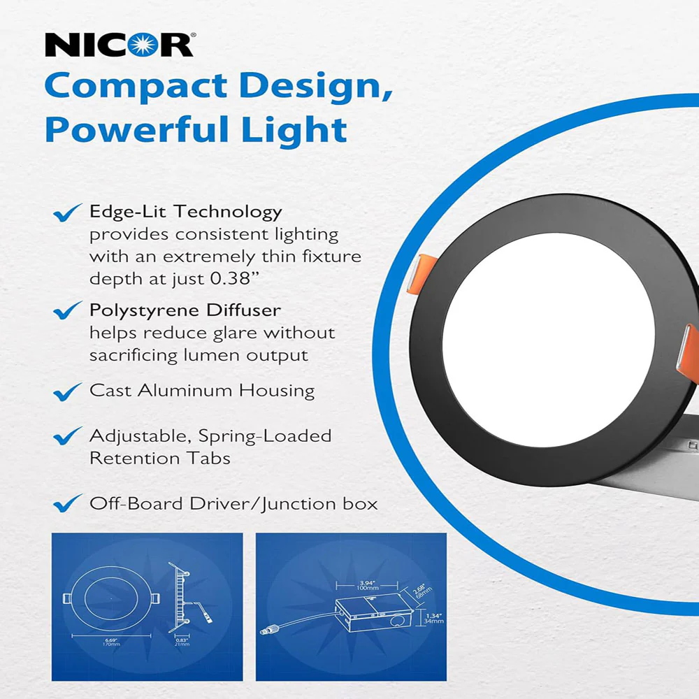 12PK - NICOR 6-in Black LED Canless Recessed Downlight - Image 4