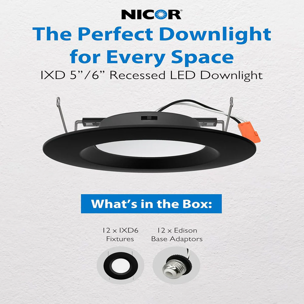 12Pk - NICOR Black 5-in & 6-in Recessed LED Ceiling Light - Image 2