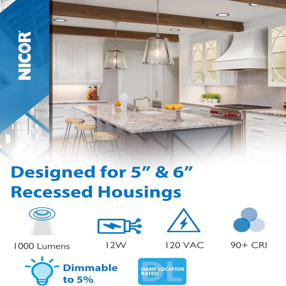 12Pk - NICOR Black 5-in & 6-in Recessed LED Ceiling Light - Image 3