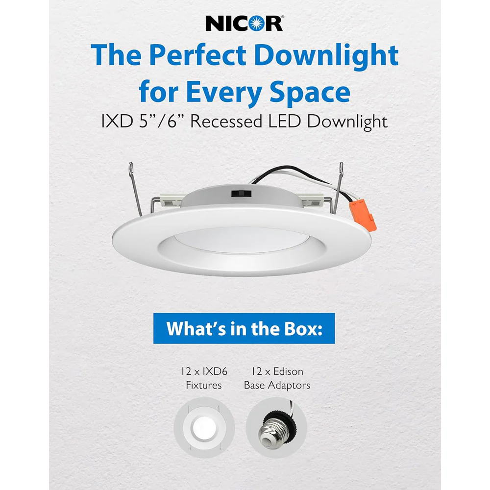 12Pk - NICOR Black 5-in & 6-in Recessed LED Ceiling Light - Image 2
