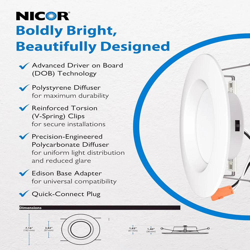 12Pk - NICOR Black 5-in & 6-in Recessed LED Ceiling Light - Image 4