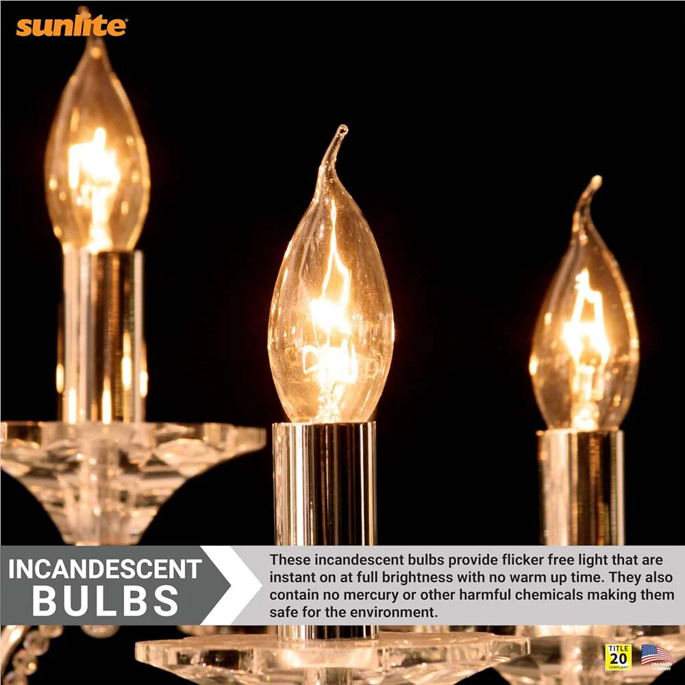 12Pk - Sunlite 25W Incandescent Flame Tip Petite Chandelier E12 Base Clear Bulb - Image 4