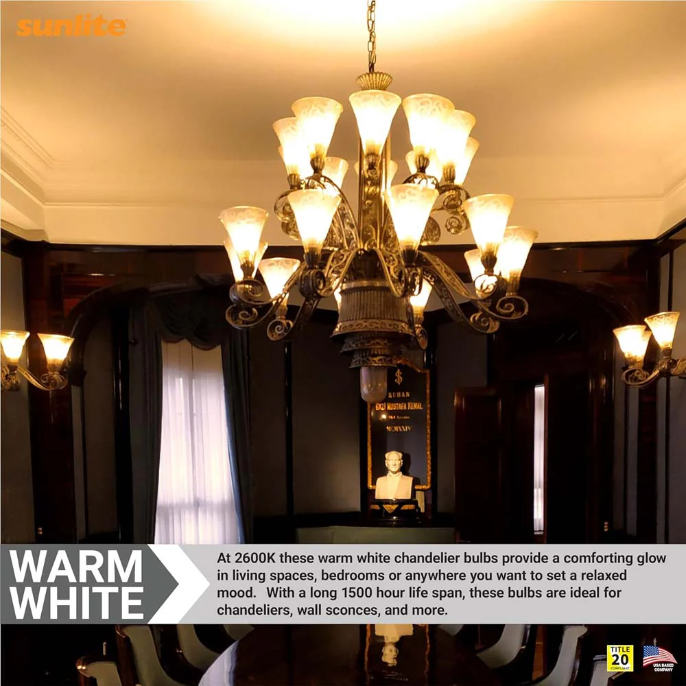12Pk - Sunlite 25W Incandescent Flame Tip Petite Chandelier E12 Base Clear Bulb - Image 5