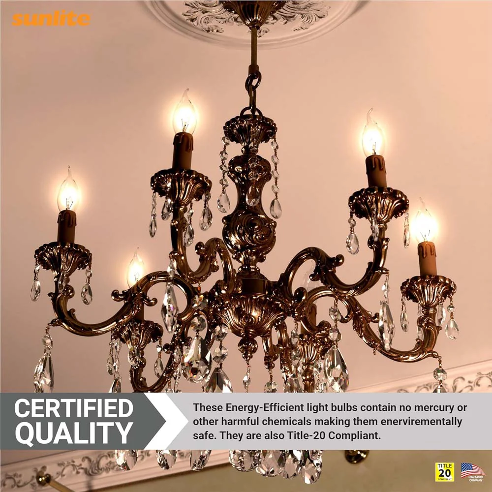 12Pk - Sunlite 25W Incandescent Flame Tip Petite Chandelier E12 Base Clear Bulb - Image 6
