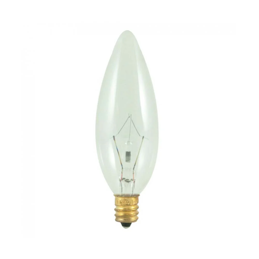 12Pk - Sunlite 25W Incandescent Torpedo Tip Chandelier 2600K E26 Base Clear Bulb - Image 2