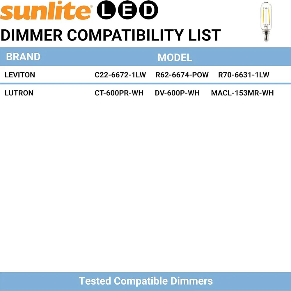 12Pk - Sunlite 2w LED Filament T8 Tubular E12 Base 2700K Bulb - 25w equiv - Image 8