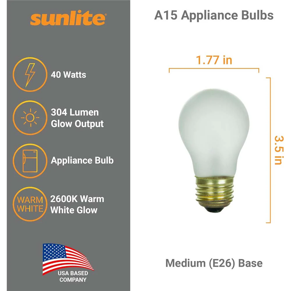 12Pk - Sunlite 40w A15 Incandescent Appliance 120v 2600K Clear Dimmable Bulb - Image 3