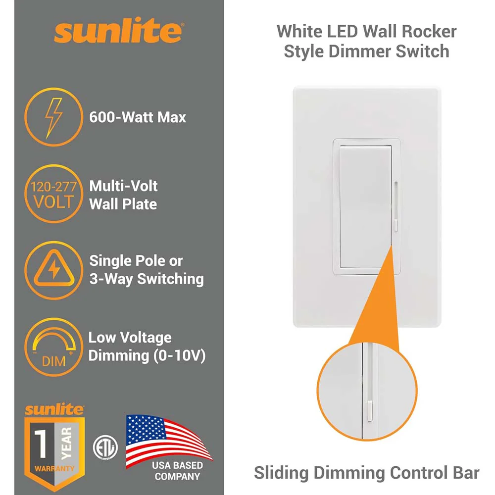 Sunlite 600W Max LED Slide Bar Triac Dimmer Switch 3-Way Switching 120v - Image 3