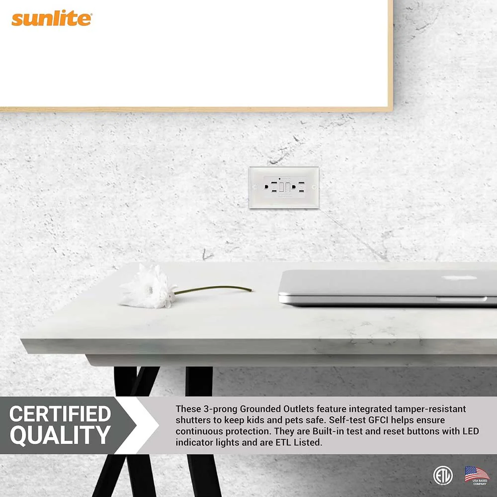 Sunlite E542 GFCI Duplex Outlet 15 Amp 120v Included LED Indicator Light - Image 4