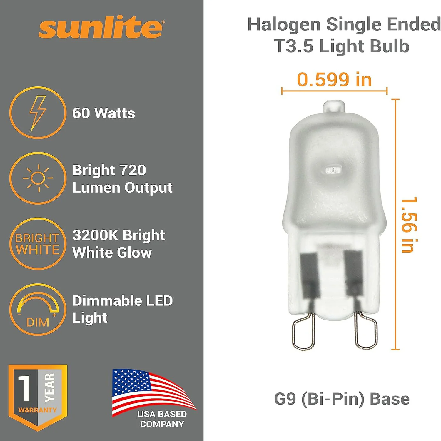 12Pk - Sunlite Halogen 60w 120v T3.5 Single Ended G9 Bi-Pin Base Light Bulb - Image 2