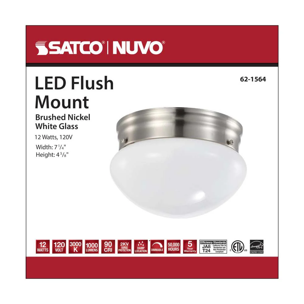 12w 7-in LED Flush Mount Fixture 3000K Dimmable Brushed Nickel Frosted Glass - Image 7