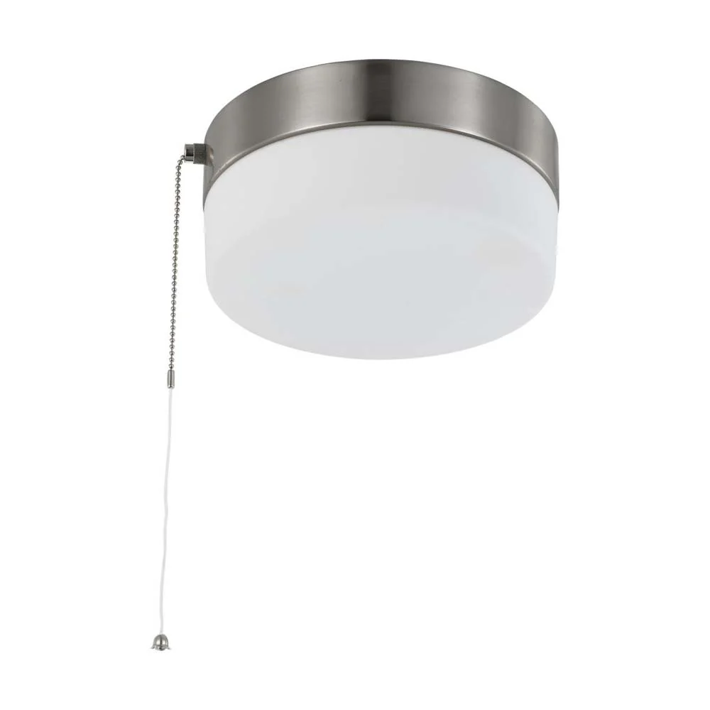 12w 8-in Pull Chain LED Flush Mount Fixture Brushed Nickel with Frosted Glass - Image 2