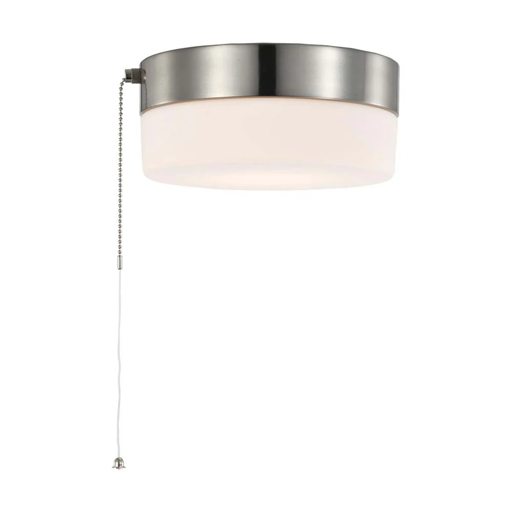 12w 8-in Pull Chain LED Flush Mount Fixture Brushed Nickel with Frosted Glass - Image 3