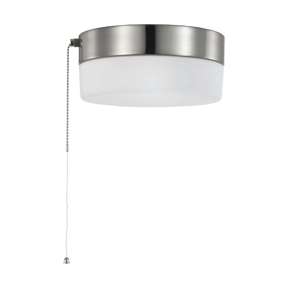 12w 8-in Pull Chain LED Flush Mount Fixture Brushed Nickel with Frosted Glass - Image 4