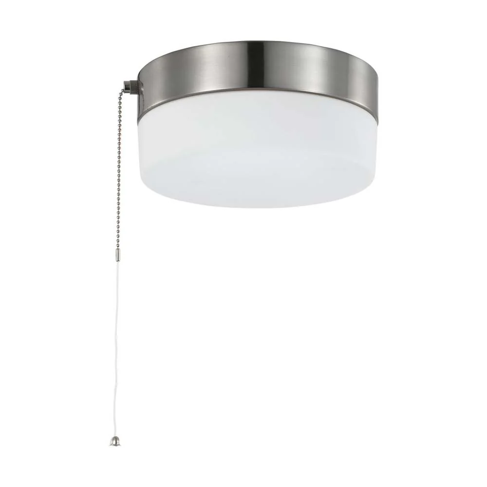 12w 8-in Pull Chain LED Flush Mount Fixture Brushed Nickel with Frosted Glass - Image 5