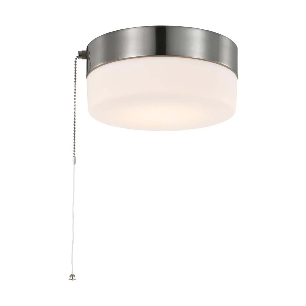 12w 8-in Pull Chain LED Flush Mount Fixture Brushed Nickel with Frosted Glass - Image 6