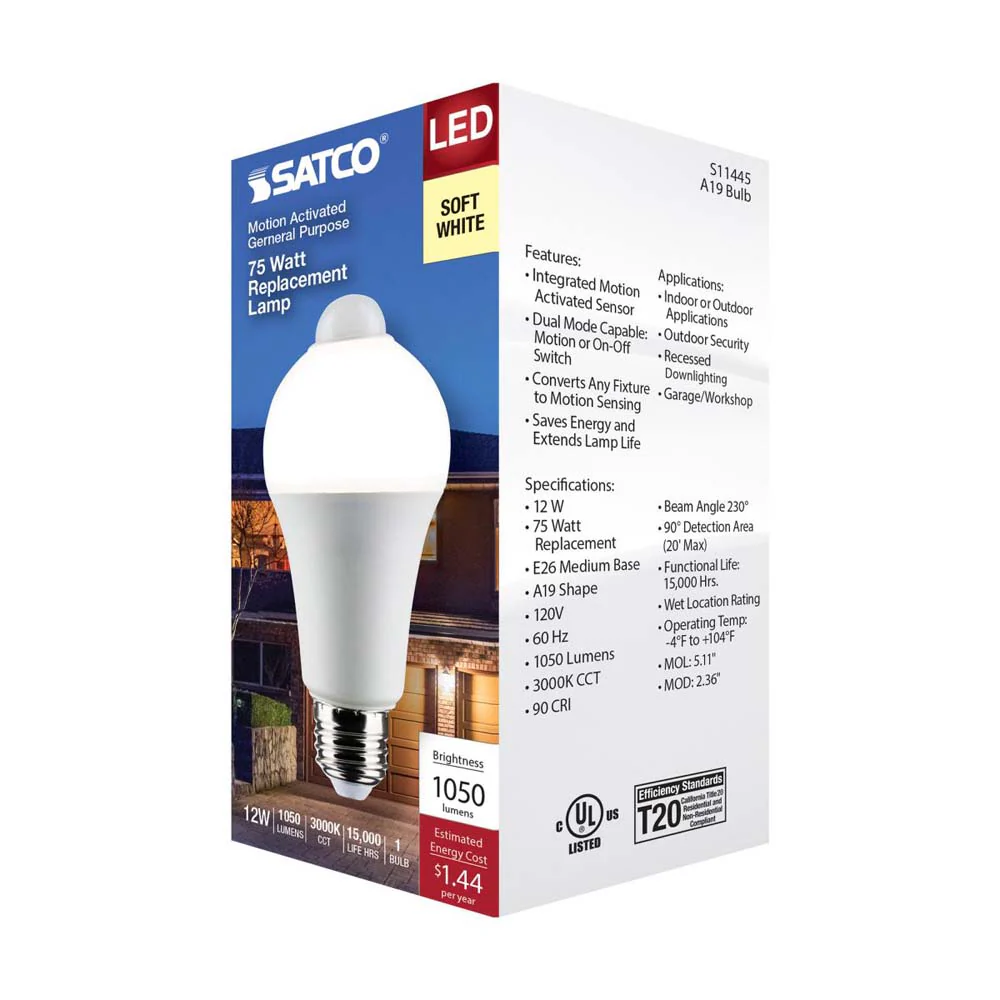 12W A19 LED PIR Sensor White 3000K 1050 Lumens Non-Dimmable 120v - Image 7