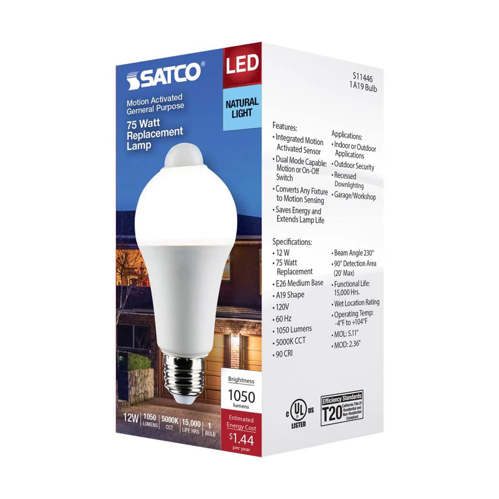 12W A19 LED PIR Sensor White 5000K 1050 Lumens Non-Dimmable 120v - Image 7