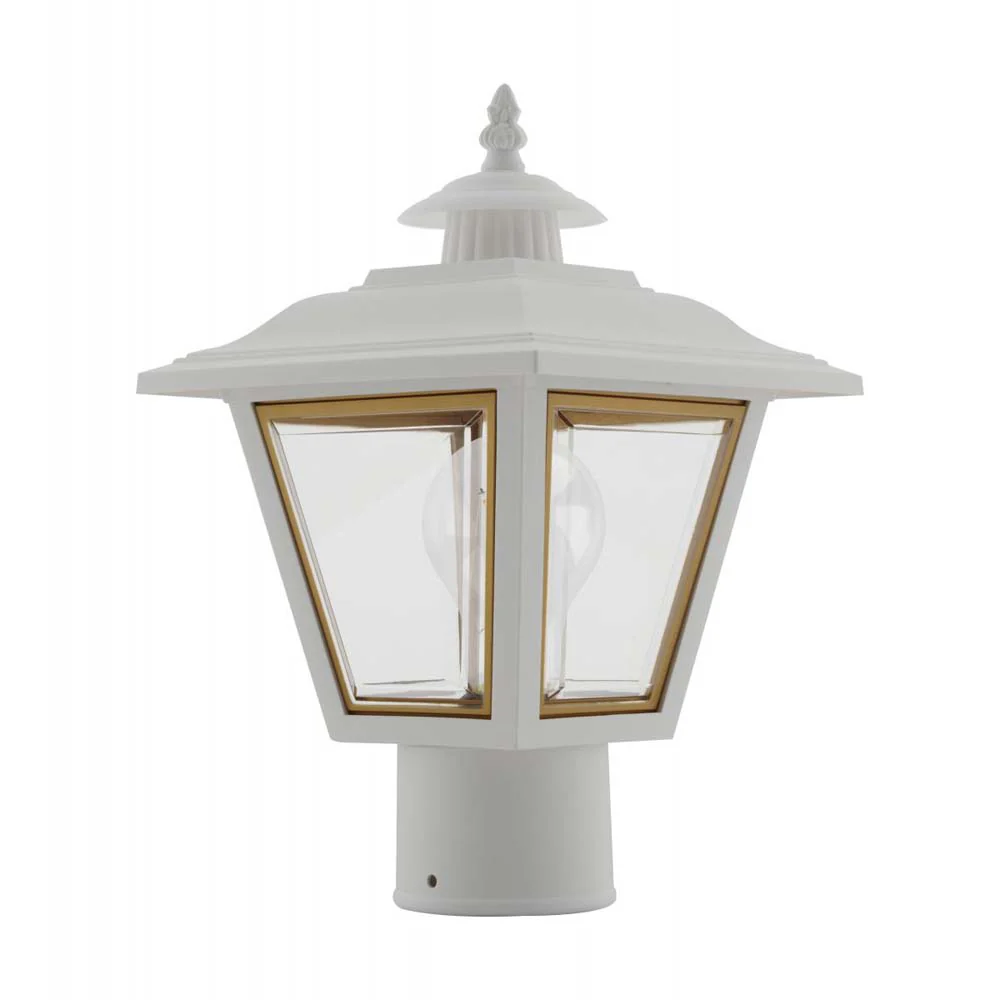13'' Coach Post Top Lantern w/ Finial Beveled Acrylic Panels White Finish - Image 2