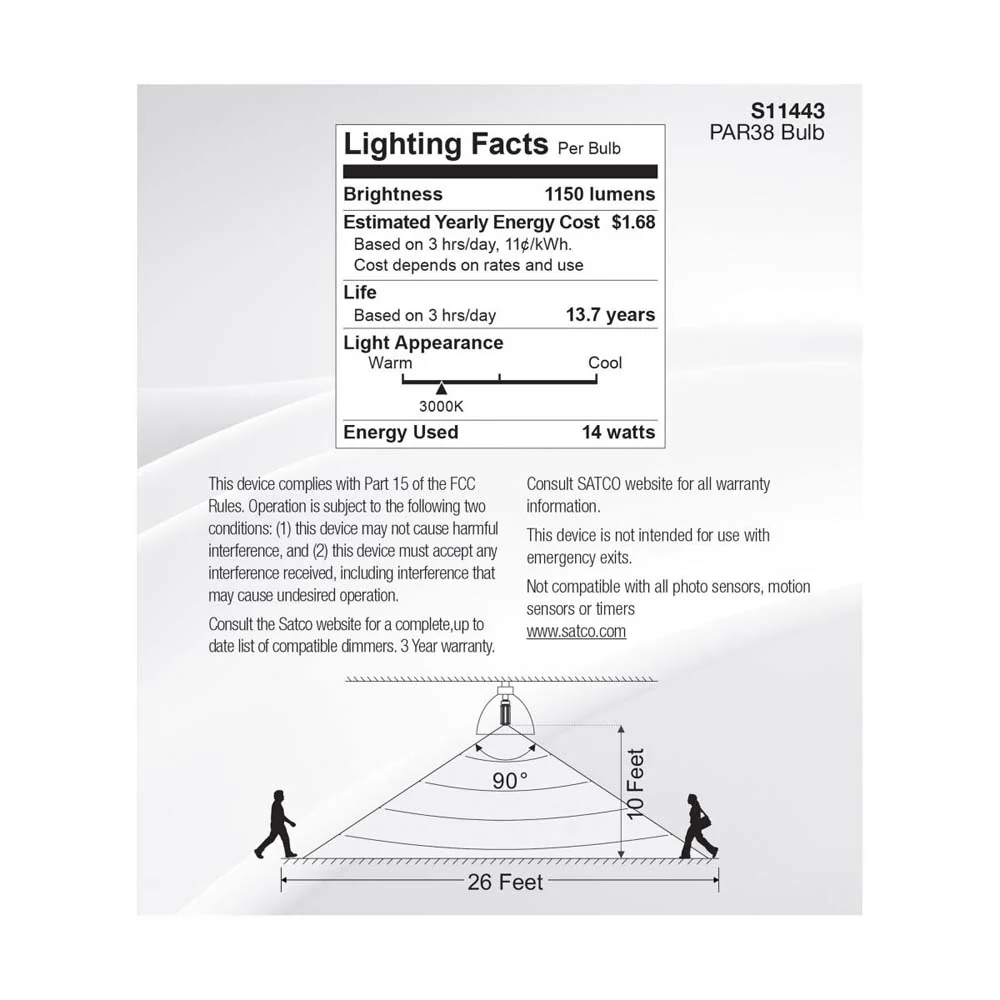 14W PAR38 LED PIR Sensor White 3000K 1100 Lumens Non-Dimmable 120v - Image 7